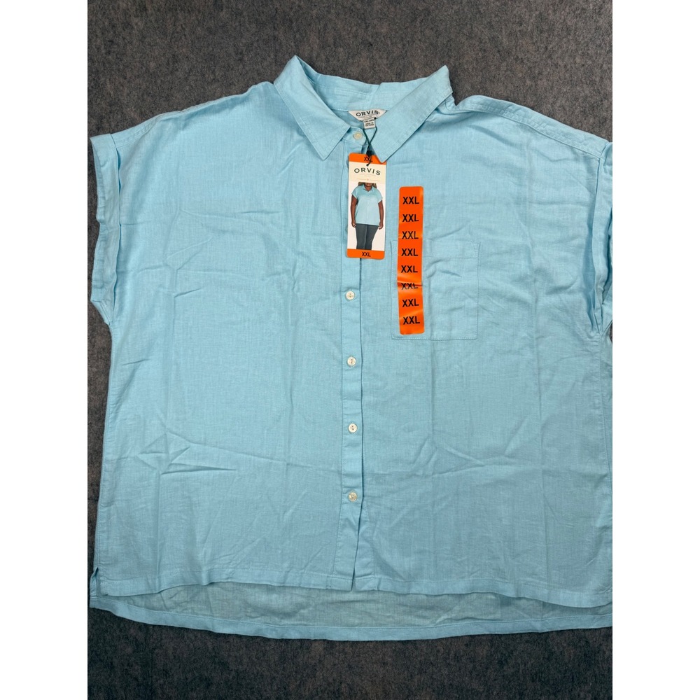 Orvis Classic Collection‎ Light Blue Linen Blend Button Down Shirt XXL NWT